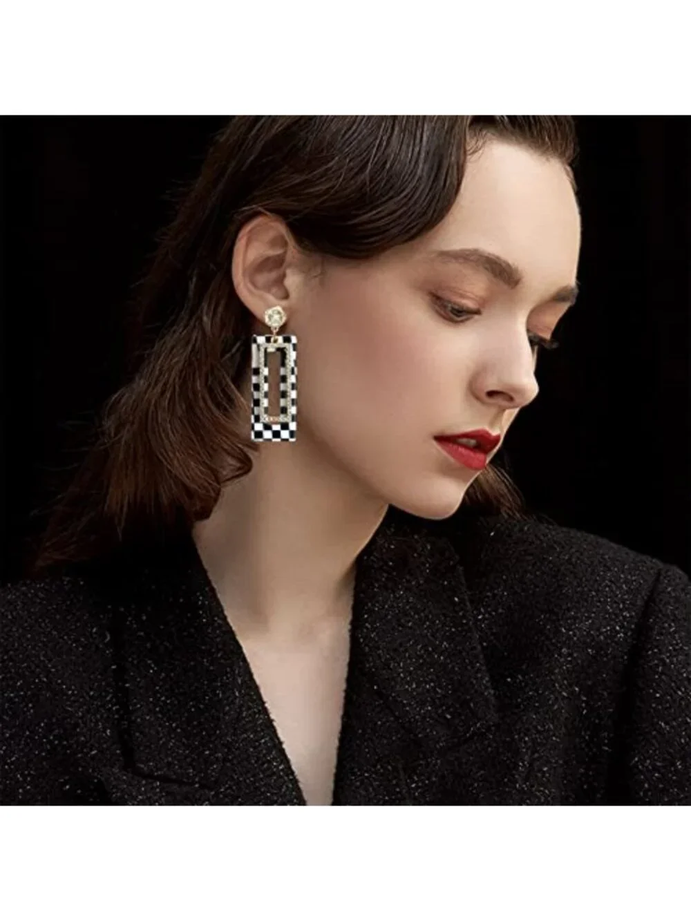 Vintage 60s 70s Acrylic Dangle Drop Earrings Resin Geometry Stud for Women